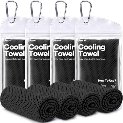 ROXUN 4 Pack Cooling Towels, 40''x12'' Soft Breathable Chilly Neck Ice Towel for Workout Running Golf 4 Black - color: 4 Black