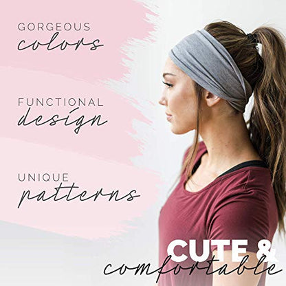 4" Wide Workout Headbands for Women (4 Pack) – Non-Slip Sweatbands for Gym, Running & Yoga - color: Basics