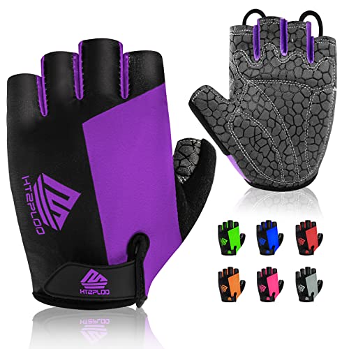 Bike Gloves for Men Women with Anti-Slip Shock-Absorbing Pad, Light Weight Half-Finger Cycling Gloves - color: Black&purple, size: Medium