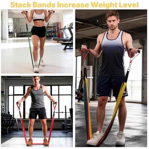 Exercise Bands，Set of 6 Resistance Bands for Working Out,Pull Up Bands Set,at Home Workout Equipment,Instruction Guide and Carry Bag Included - color: blue/green/purple/yellow/red/black