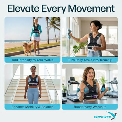 EMPOWER Weighted Vest for Women with Reflective Strips – Fixed 8lbs, Adjustable 4-10lbs (4 in1) or Adjustable10-16lbs (4 in 1), Strengthen Muscles, Boost Bone Health, and Burn More Calories for Workout - Rucking Vest - style: 10lb adjustable weight vest