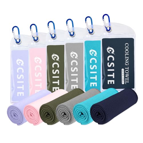 6 Pack Cooling Towels (47"x12") for Neck and Face, Ice Towel for Hot Weather, Soft Breathable Chilly Gym Towels, Microfiber Towel for Work Out, Yoga, Running, Camping & More Activities - color: Macaron Purple/Macaron Pink/Military Green/Light Grey/Lake Bl