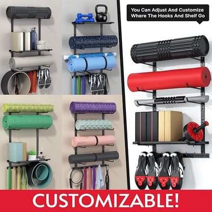 Home Gym Storage Shelf Only, Adjustable Gym Equipment Organizer Wall Mounted with 1 Board, Yoga Mat Holder, Storage Rack Compatible with Peloton Shoes & Mat, Shelf for Home Training Accessories - style: With 1 Board