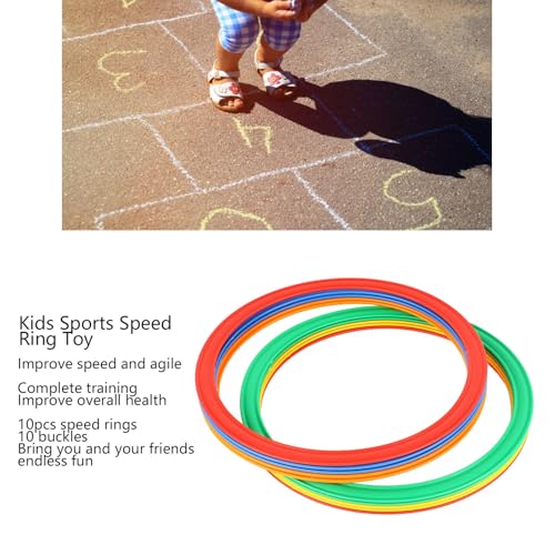 Sports Speed Ring Set, 10 Rings 10 Buckles Speed Agility Training Toys for Kids Adults Increased Agility Outdoor Multicolor Plastic Ring Toss Game Set M 28cm
