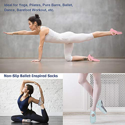 Ozaiic Pilates Socks for Women Non Slip Grip Yoga Barefoot Indoor Workout - color: Grey/Green/Pink
