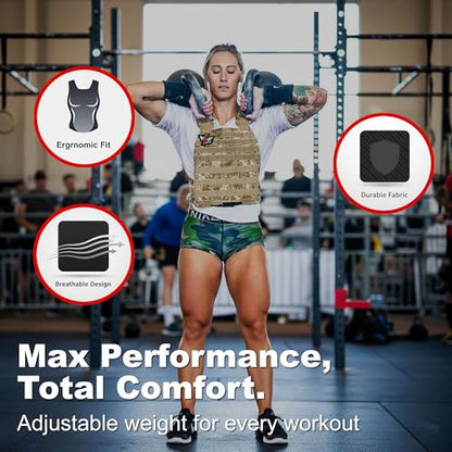 Weighted Vest – Adjustable 14–60 lb Capacity for Men and Women, Weight Vest for Training, Strength & Functional Fitness, Durable Workout Vest, Plates Sold Separately - color: Beige