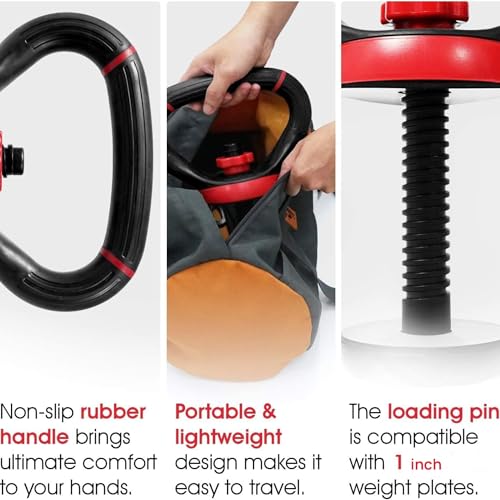 Yes4All Adjustable Kettlebell Handle for Weight Plates, Dumbbell Converter for Strength Training Kettlebells, Home Gym - color: B. Red - Single