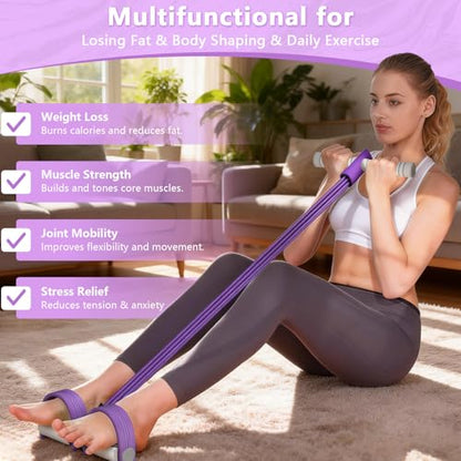 Pedal Resistance Band with Handle, 8-Tubes Multifunction Pedal Resistance Band, Natural Rubber Foot Pedal Resistance Band, Exercise Bands with Handles for Abdomen, Waist, Arm, Leg, Purple
