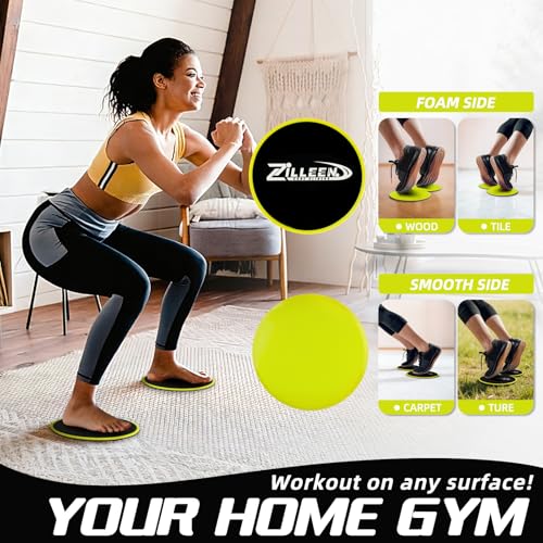 ZILLEEN Exercise Sliders for Working Out Fitness Discs for Pilates Women Men, 2 Pack - color: Yellow