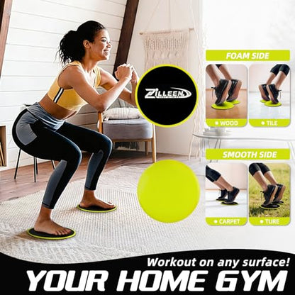 ZILLEEN Exercise Sliders for Working Out Fitness Discs for Pilates Women Men, 2 Pack - color: Yellow