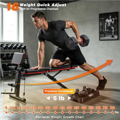 GIKPAL Adjustable Weight Bench - Workout Bench Press for Home Gym - color: Weight Bench & Max 16-Gear 80lbs Pair
