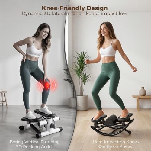 Rock Stepper Side to Side with Resistance Bands & Non-Slip Mat, 250LBS Loading Capacity, Digital Monitor, Lateral Rocking Stepper for Exercise at Home, Low-Impact Fitness for Knees and Joints