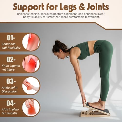 Slant Board for Plantar Fasciitis & Achilles Relief – Adjustable Wooden Incline Calf Stretcher for Ankle, Knee & Foot Therapy – Portable Stretch Board with Carry Bag & Loop Band