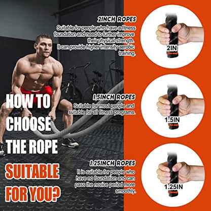 Poly Battle Rope with Cloth Sleeve -1.25/1.5/2 Inch Diameter 30' 40' 50' Lengths -Gym Muscle Toning Metabolic Workout Fitness, Battle Ropes for Home Gym - style: 2" x 30 ft Length