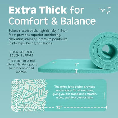 Retrospec Solana 1" Extra Thick Yoga Mat Non Slip Exercise Mat w/Strap