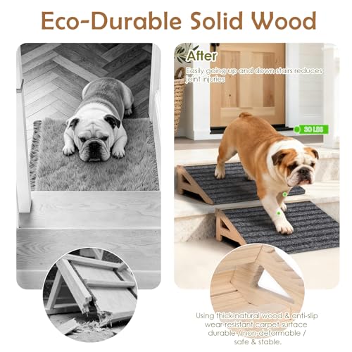 1-Pack Dog Stairs Ramp for Small & Aged Dogs - Wooden Anti-Slip Pet Steps, Low-Angled Dog Assist Ramp for Indoor & Outdoor, 4.2in, Slant Board Calf Stretcher & Footrest, Patio/Home/Office 3-in-1 Use - size: 1 Pack
