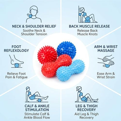 4-Pack Spiky Massage Ball, Spikey Ball for Deep Tissue Relief, Foot Massage Ball and Acupressure Ball for Muscle Recovery, PVC Material for Durable Use