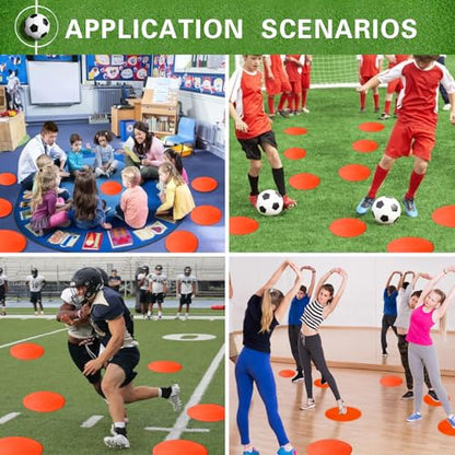 Poly Spot Markers 4 inch/9 inch Non-Slip Rubber Agility Training Markers Floor Dots Flat Field Cones for Football, Soccer, Basketball, School Exercise Drills, Dance Practice - style: 9 inch 30 Pcs Orange Red (TPE)