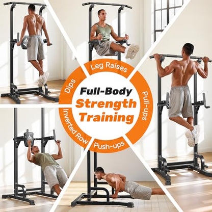 Sportsroyals Power Tower Pull Up Bar Station, 450LBS Stable Pull Up Dip Station for Home Gym Strength Training Equipment | FED Fitness - color: Black
