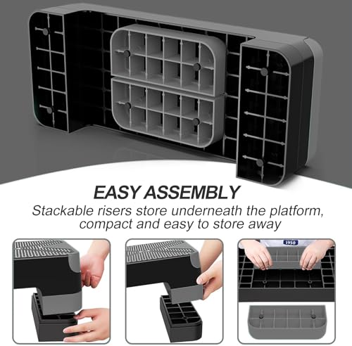Aerobic Exercise Step, Adjustable Aerobic Stepper for Exercise, Workout Step Platform, Step Up Box, 26.5" Step Deck with 4” 6” 8” Adjustable Height Risers, Women Home Gym Fitness