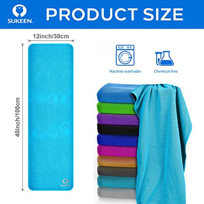 Sukeen Cooling Towels for Neck and Face, Cooling Towel 40" x 12", Microfiber Sports Cooling Towels, Soft Breathable Sweat Towel for Workout,Yoga, Golf, Gym, Camping, Sport, Running(12 Pack)