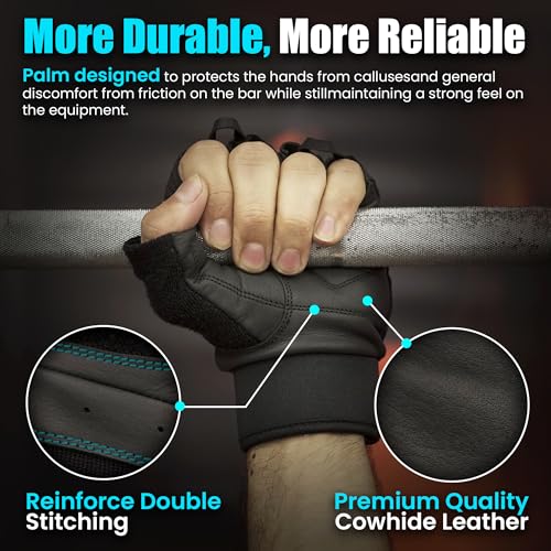 Leather Workout Gloves for Men & Women – Anti-Slip Weightlifting, Gym, and Cycling Gloves with StretchBack Mesh, Full Palm Protection Extra Grip for Fitness & Cross-Training Gloves