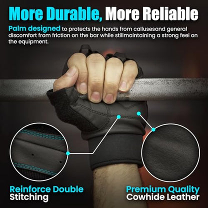 Leather Workout Gloves for Men & Women – Anti-Slip Weightlifting, Gym, and Cycling Gloves with StretchBack Mesh, Full Palm Protection Extra Grip for Fitness & Cross-Training Gloves