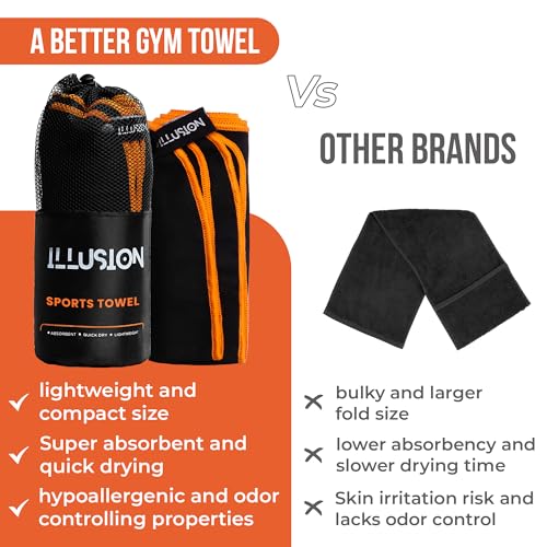 illusion Small Microfiber Gym Towels for Men and Women Active Sports (32" L x 16''W)-Lightweight Quick Dry Gym Towel for Sweat-Workout Towels Ideal for Yoga, Camping, Running, and Outdoor Activities