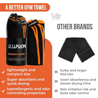 illusion Small Microfiber Gym Towels for Men and Women Active Sports (32" L x 16''W)-Lightweight Quick Dry Gym Towel for Sweat-Workout Towels Ideal for Yoga, Camping, Running, and Outdoor Activities