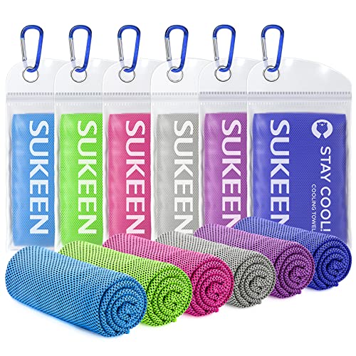 Sukeen Cooling Towels 6 Pack (40"x12"), Cooling Towels for Neck and Face, Quick Dry Sport Camping Cooling Towel, Cold Towel for Hot Weather - color: Lake Blue+purple+dark Blue+pink+green+gray