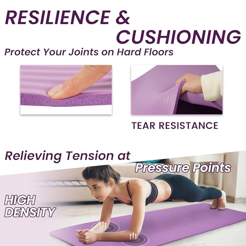 Fitvids Yoga Mat, 1/2-Inch Extra Thick High Density Exercise Mat, Anti-Tear Exercise Yoga Mat with Carrying Strap, Suitable for Various Yoga Exercises