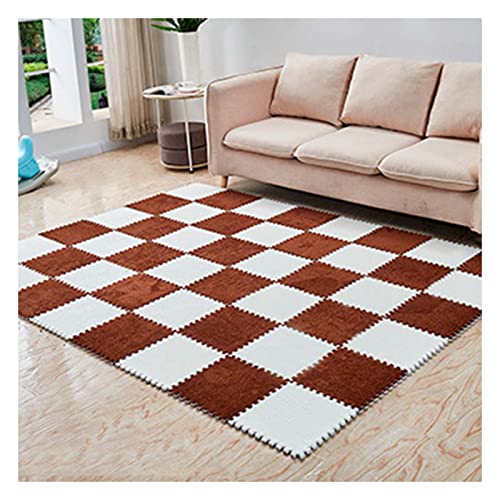 12 Pieces Thickened Plush Foam Interlocking Floor Mat,Fluffy Square Foam Tiles with 12 Edgings,Soft Anti-Slip Puzzle Area Rug Playmat for Bedroom,12X12inch,12 Tiles/11.6 Sq.Ft,Coffee+White - color: Coffee+white