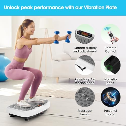 SoftGym Waver Vibration Plate Exercise Machine for Lymphatic Drainage Weight Loss,120 Speed Levels Vibrating Platform with Resistance Bands,Full-Body Workout Equipment for Muscle Activation - style: Slim- White