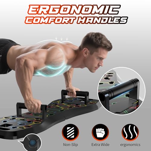 Push Up Board,36 in 1 Home Gym Equipment with Ab Roller Wheel & Resistance Bands, Portable Foldable Workout Board for Full Body Strength Training Men Women,Gift for Boyfriend,Blue