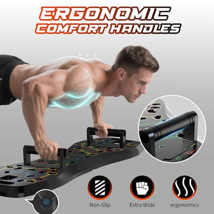 Push Up Board,36 in 1 Home Gym Equipment with Ab Roller Wheel & Resistance Bands, Portable Foldable Workout Board for Full Body Strength Training Men Women,Gift for Boyfriend,Blue