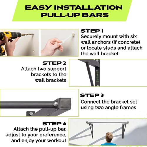 Rage Fitness Wall Mounted Pull Up Bar, Heavy-Duty Steel, 500lbs Capacity
