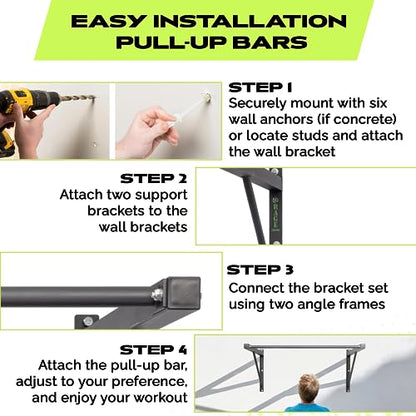 Rage Fitness Wall Mounted Pull Up Bar, Heavy-Duty Steel, 500lbs Capacity