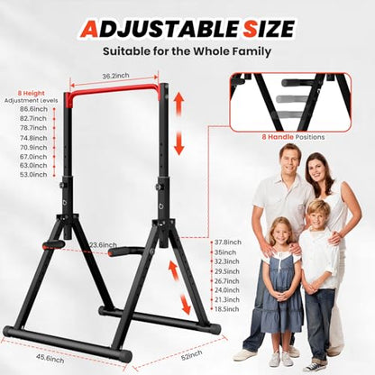 DOBESTS Power Tower Pull Up Bar Free Standing, Adjustable Foldable Pull Up Station, Home Gym Strength Training Equipment 700LBS - color: Black Style 3-Red Bar