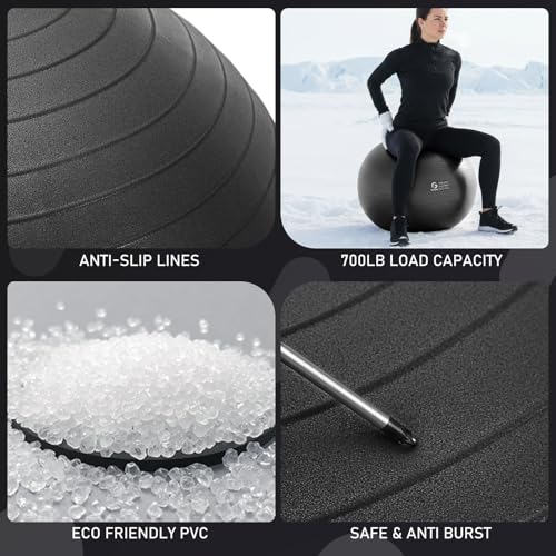 Gruper Exercise Ball, Extra Thick Yoga Ball for Working Out, Yoga & Pregnancy, 4 Sizes Anti-Burst Balance Ball with Foot Pump for Pilates, Physical Therapy & Fitness