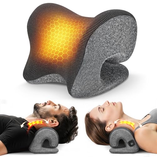 Graphene Magnetic Neck Stretcher for Deeper Pain Relief, Instant Heating Pad Cervical Traction Device Pillow, Neck Cloud for TMJ Tension Muscle Migraine, Christmas Gifts for Women, Mom, Men(Gray)