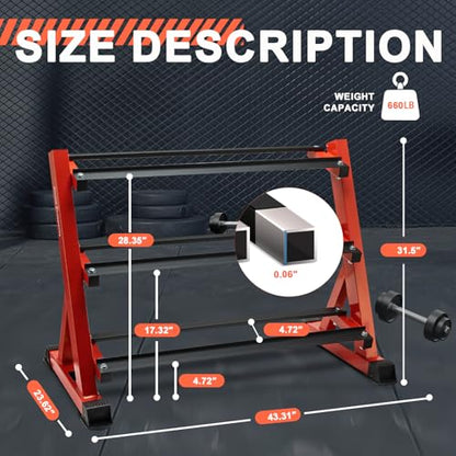 Dumbbell Rack 3 Tier Heavy Duty Weight Organizer Dumbbell Storage Stand Holder 1100lbs Capacity Quick Assembly Dumbbell Weight Storage Rack For Home Gym, Red (Rack Only)