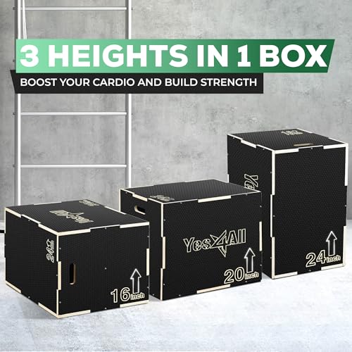 Yes4All 3 in 1 Non-Slip Wooden Plyo Box, Step Up Box for Workout, Plyometric Jump Box for Skipping, Jumping, Lunges, Squats, Dips - color: A. Black, style: 24" x 20" x 16"