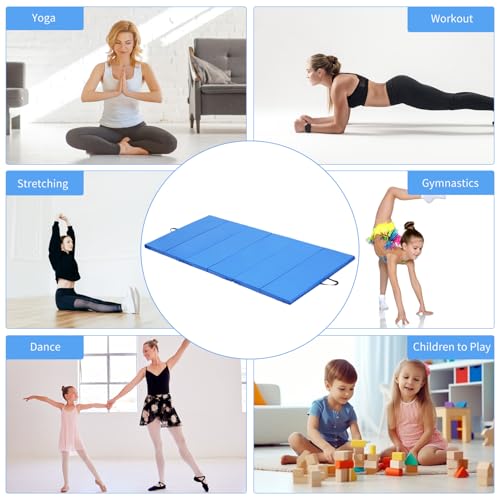 ZENOVA Gymnastics Mat 6'x3'x2''/4'x8'x2'' Exercise Mat Gym Mat for Home Aerobics Workout Foldable Tumbling Mat Children Gifts - color: 4FT x 8FT --Blue