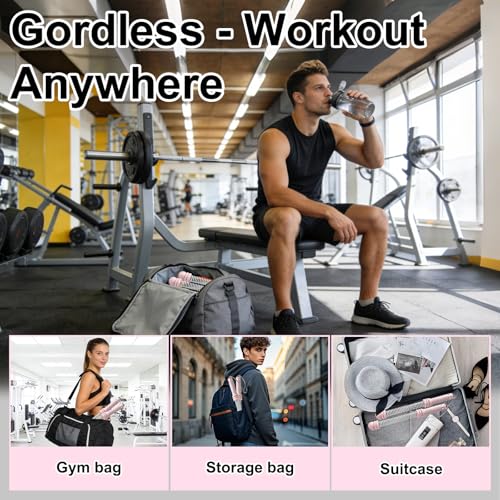 2PCS Weighted Ropeless Battle Ropes for Home Gym for Men & Women, Heavy Duty Cordless Battle Rope with Storage Bag, Strength & Low-Impact Cardio for HIIT Workouts, Cardio & Muscle Training-Pink