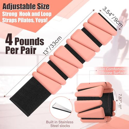 Pilates 2Lbs Each(Set of 4) Wrist Ankle Weights for Women, Wearable Arm Leg, Adjustable Weighted Wristbands Arm Leg Weights Suitable for Walking Swimming Running Yoga Gym - color: Flesh color
