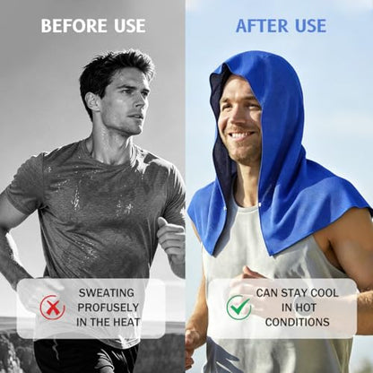 (2PCS) Cooling Hoodie Towel, Cooling Cap Towel, Ice Sports Hat, Head Ice Pack, Cooler Heat Relief Cap for Neck and Face, Microfiber, Instant Cooling, White, for Sport, Gym, Camping