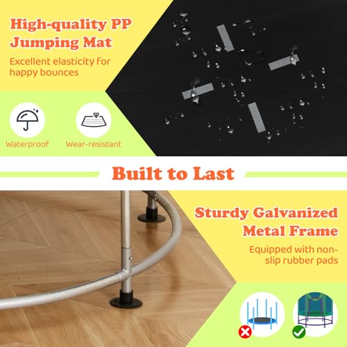 GYMAX 55" Trampoline for Kids, 440LBS 6 in 1 Toddler Rebounder with Swing, Basketball Hoop, Punching Bag, Rings & Bar, No-Gap Jumping Mat Mini Indoor Outdoor Trampoline