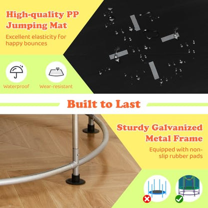 GYMAX 55" Trampoline for Kids, 440LBS 6 in 1 Toddler Rebounder with Swing, Basketball Hoop, Punching Bag, Rings & Bar, No-Gap Jumping Mat Mini Indoor Outdoor Trampoline