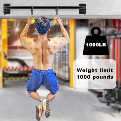 SELEWARE Heavy Duty Welded Pull Up Bar Wall/Joist/Ceiling Mount Chin Up Bar - color: A2: Black 36" Wall Mount Pull Up Bar+Yellow Balls