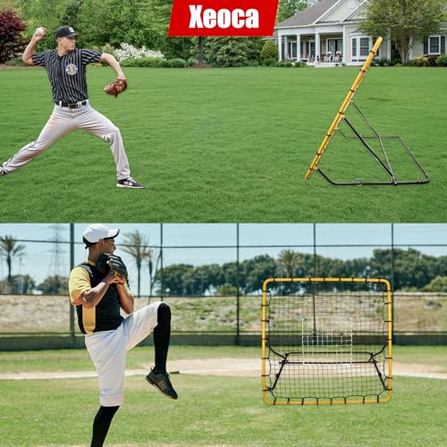 Baseball Rebounder Net, 4x4.5FT Bounce Back Net Fielding Trainer w/ 3 Adjustable Angles for Baseball and Softball Pitch Back Rebound Practice, UV & Weather Resistant Easy-Fold Design
